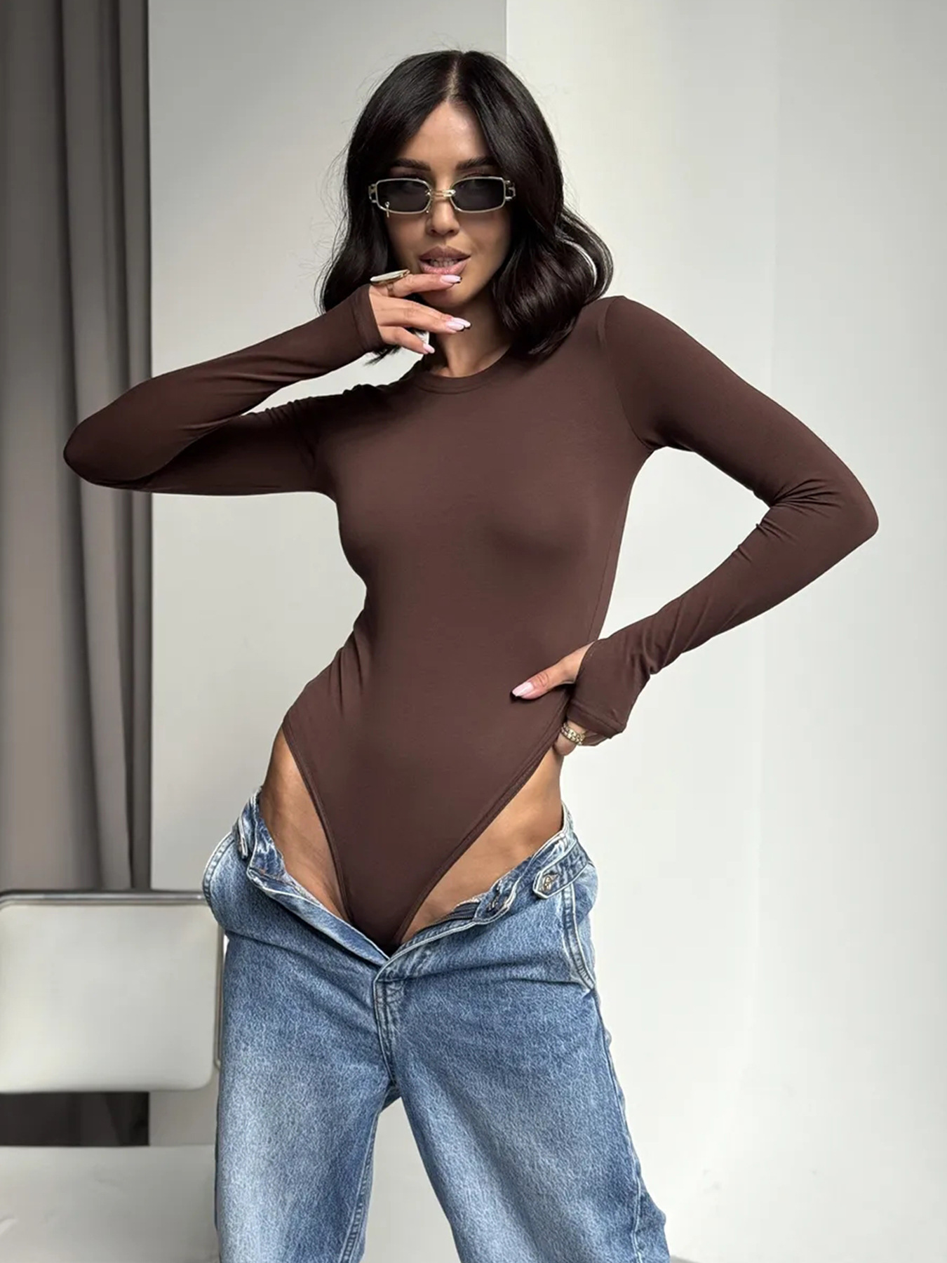 Party Games Switch - Gtpdpllt Sexy Langarm-Bodysuit Einfarbiger Bodycon Clubwear