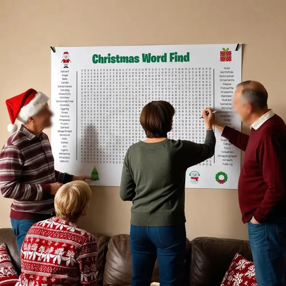 Party Games Large Groups - Großes Weihnachts-Wortfindungs-Poster für Feiertagspartys, unterhaltsames Gruppenspiel