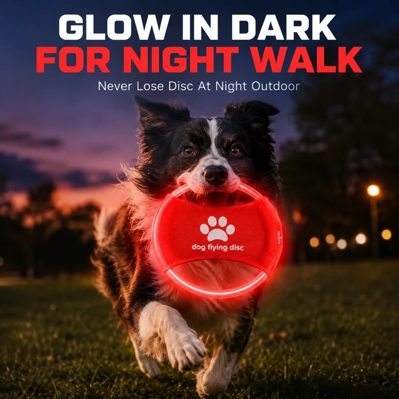 Frisbee Freestyle Disc - LED-Leucht-Hundefrisbee, USB-wiederaufladbar, wasserdicht, weiches Oxford-Gewebe, interaktives