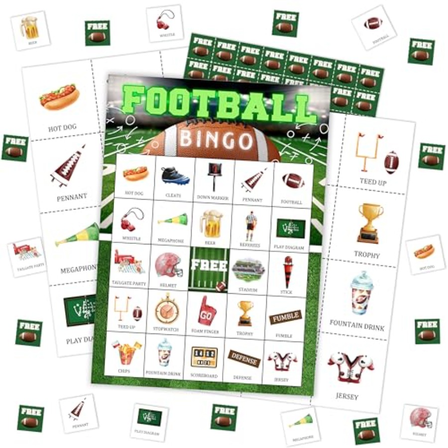 Party Games Large Groups - Fußball-Party-Bingo-Spielkarten, Fußball-Bingo-Set für Erwachsene, große Gruppen,